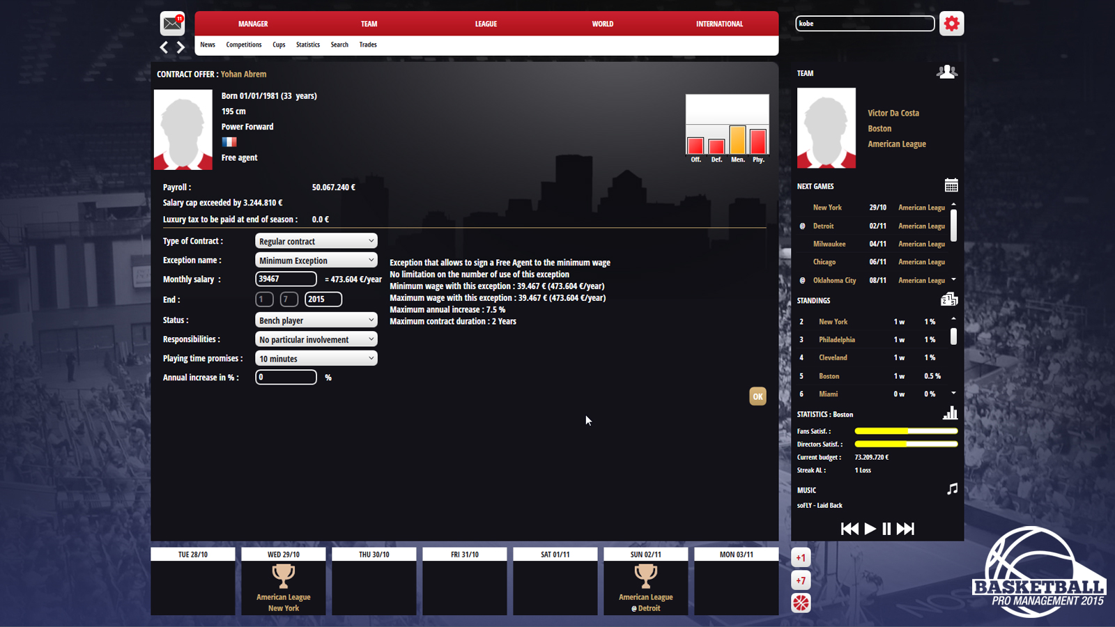 Captura: Basketball Pro Management 2015